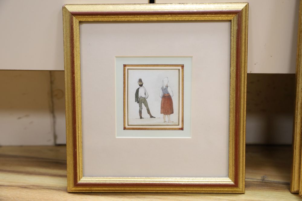 Charles William Day (fl.1815-1859), watercolour, A rear view of an alpine man and woman